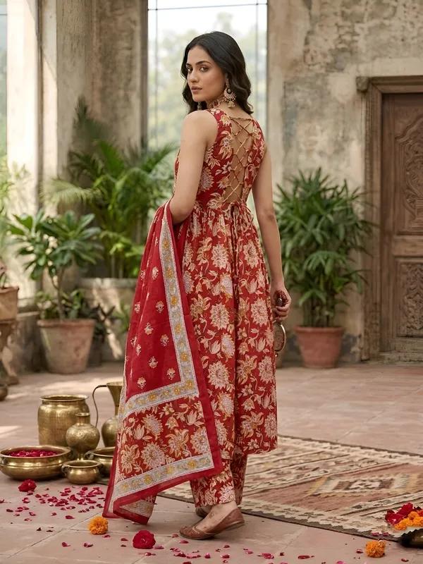 Red_Floral_Printed_Anarkali_Kurta_Set_For_Women