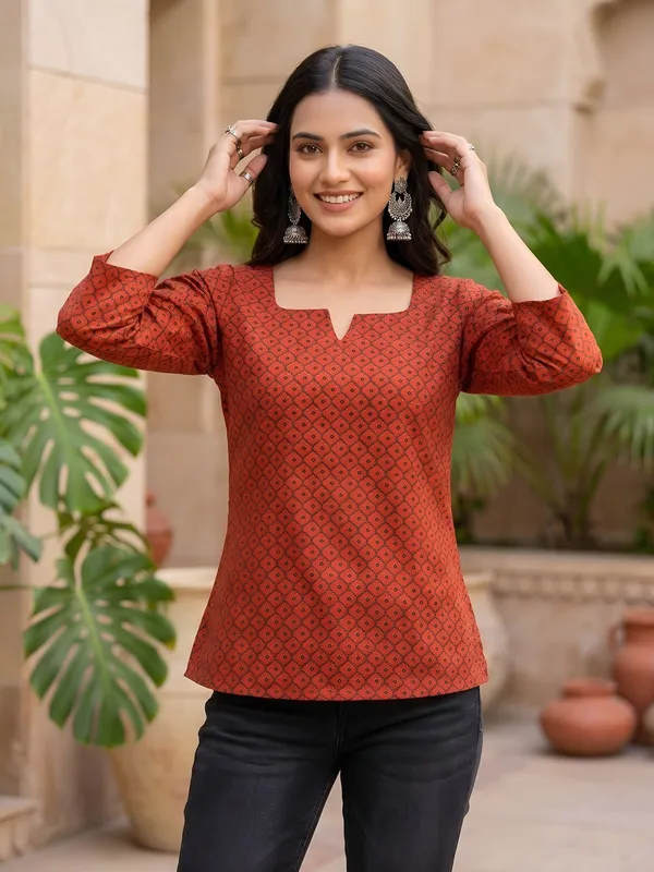 Red__Pure_Cotton_Printed_Tunic_For_Women