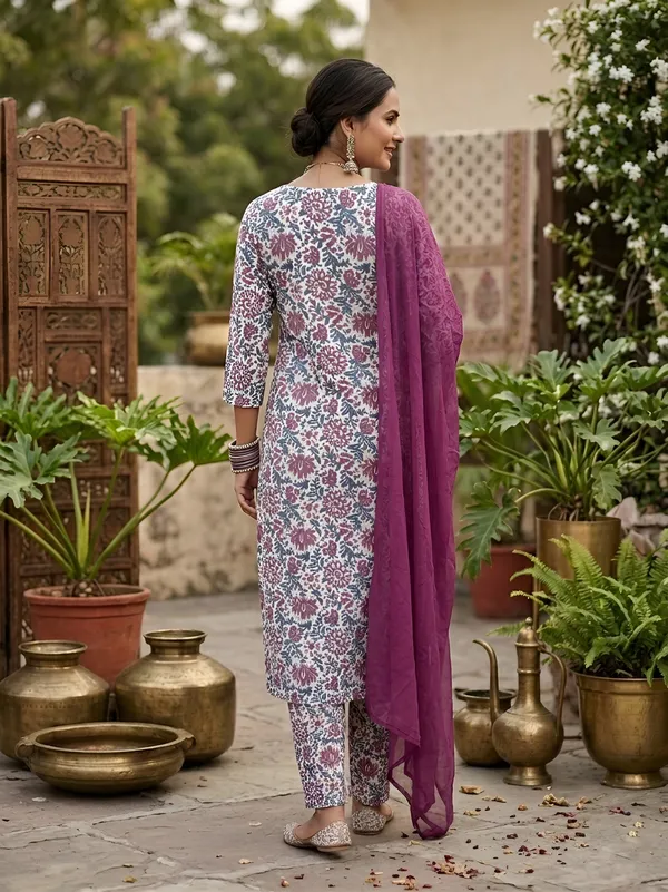 Off_White_Floral_Printed_Straight_Kurta_Set_For_Women