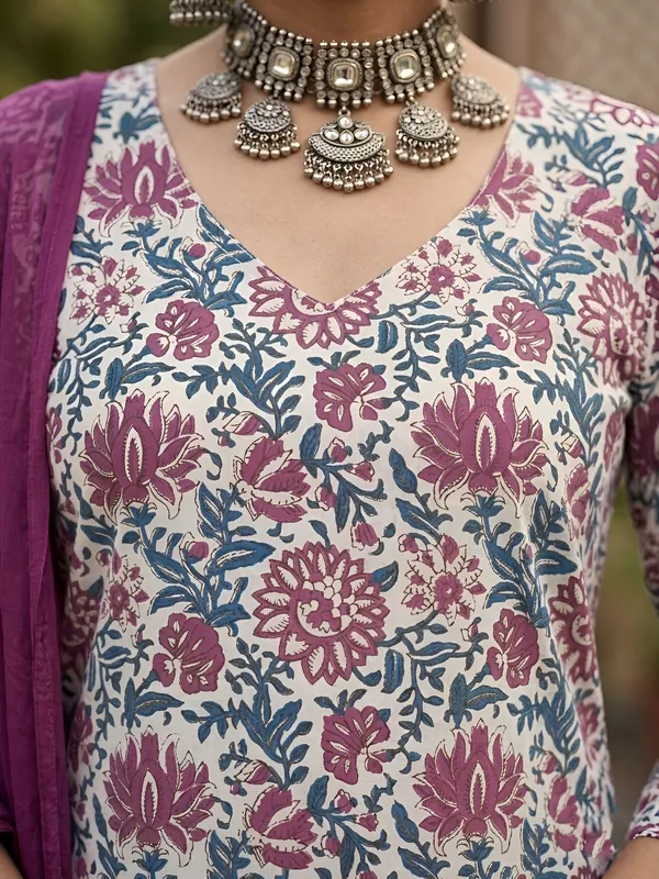 Off_White_Floral_Printed_Straight_Kurta_Set_For_Women