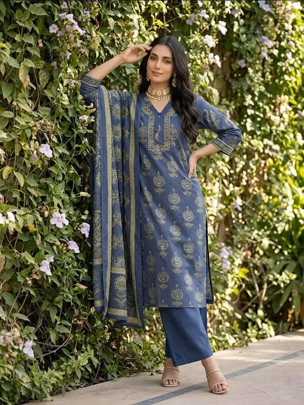 Blue_Floral_Printed_Straight_Kurta_Set_For_Women
