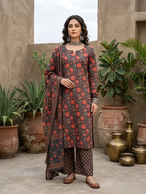 Grey_Black_Floral_Printed_Straight_Kurta_Set_For_Women
