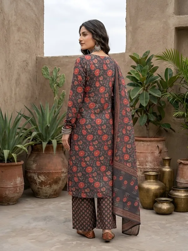 Grey_Black_Floral_Printed_Straight_Kurta_Set_For_Women