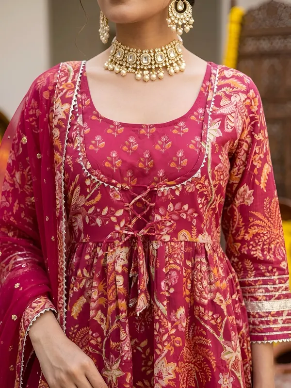 Magenta_Floral_Printed_Peplum_Kurta_Set_For_Women