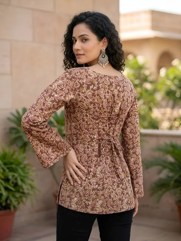 Brown__Pure_Cotton_Printed_Tunic_For_Women