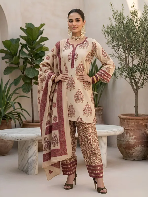 Beige_Floral_Printed_Straight_Kurta_Set_For_Women