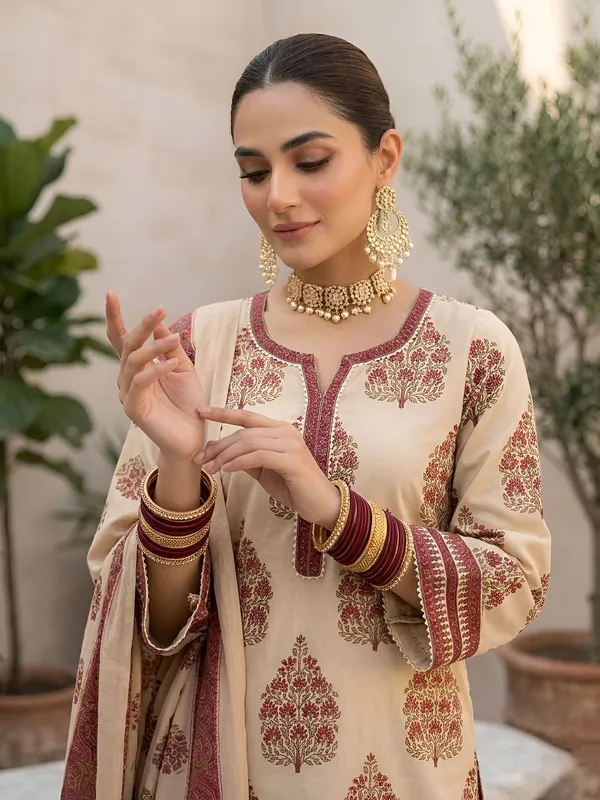 Beige_Floral_Printed_Straight_Kurta_Set_For_Women