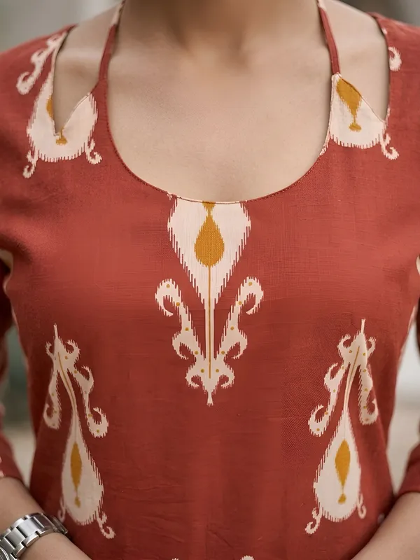 Rust_Floral_Printed_Straight_Kurta_Set_For_Women