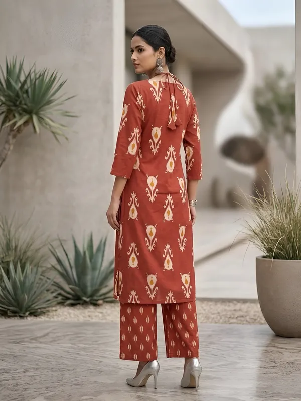 Rust_Floral_Printed_Straight_Kurta_Set_For_Women