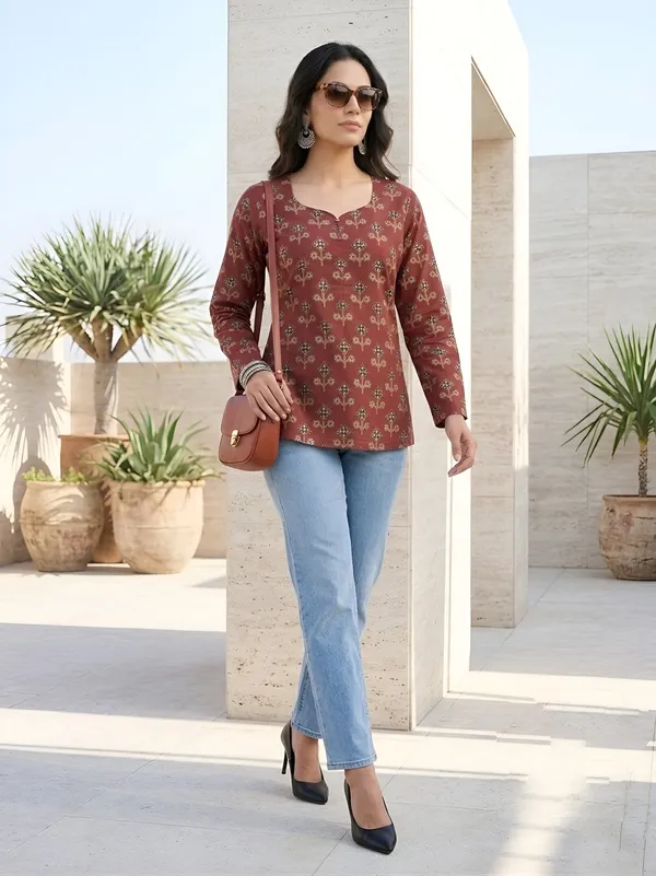 Maroon__Pure_Cotton_Printed_Tunic_For_Women