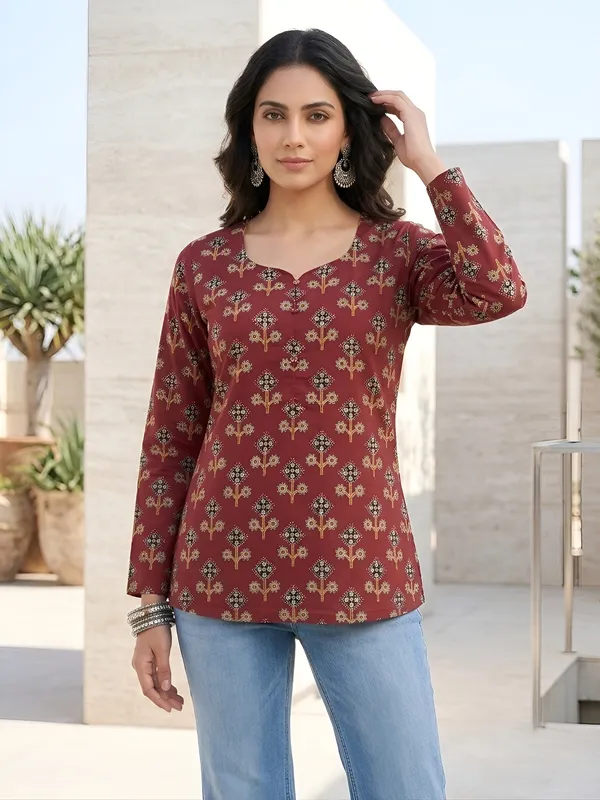 Maroon__Pure_Cotton_Printed_Tunic_For_Women