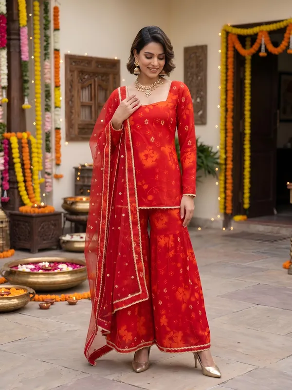 Red_Floral_Printed_Straight_Kurta_Set_For_Women