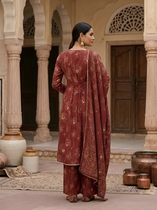Maroon_Floral_Printed_Cotton_Kurta_Set