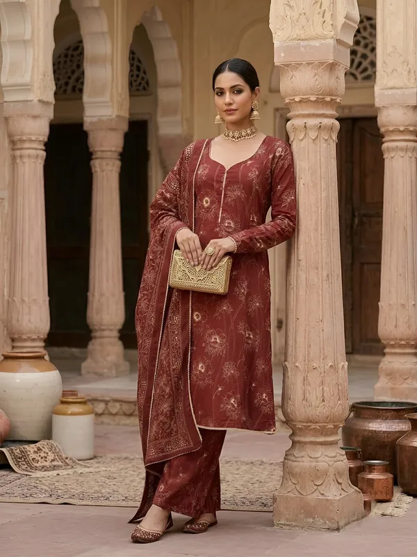 Maroon_Floral_Printed_Cotton_Kurta_Set