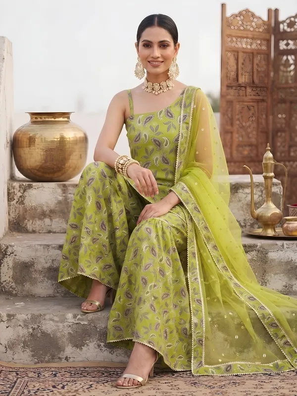 Green_Floral_Printed_Cotton_Kurta_Set