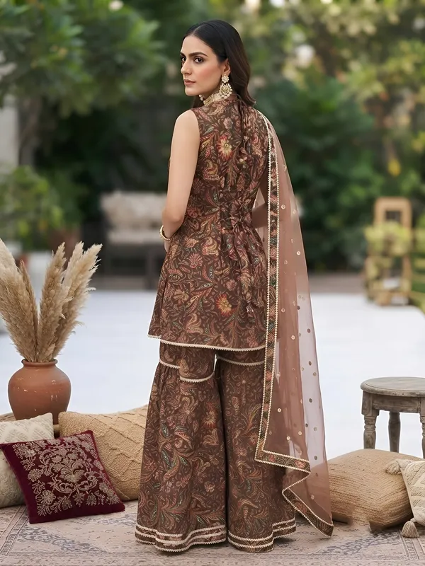 Brown_Floral_Printed_Cotton_Kurta_Set