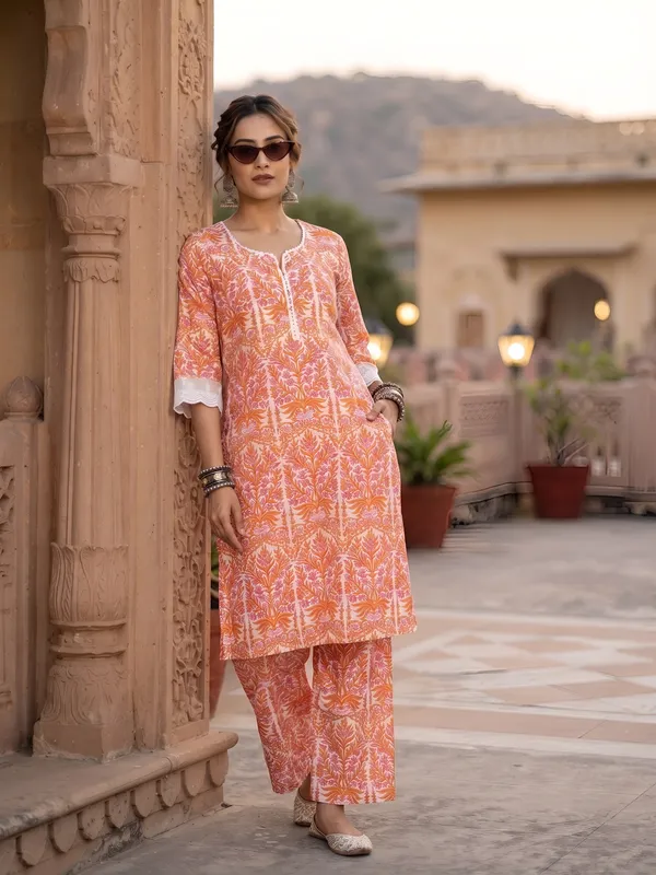 White_&_Peach_Printed_Straight_Co-ords_Set_for_Women