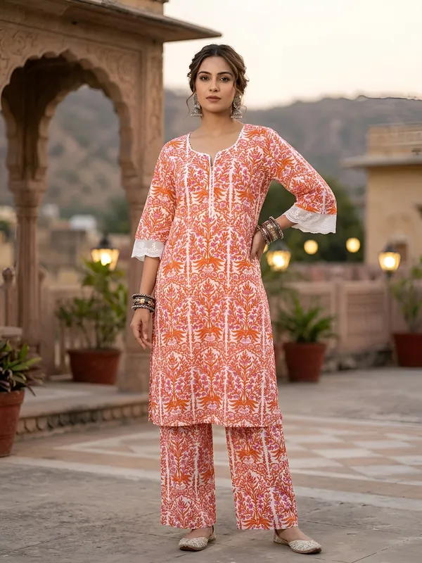 White_&_Peach_Printed_Straight_Co-ords_Set_for_Women