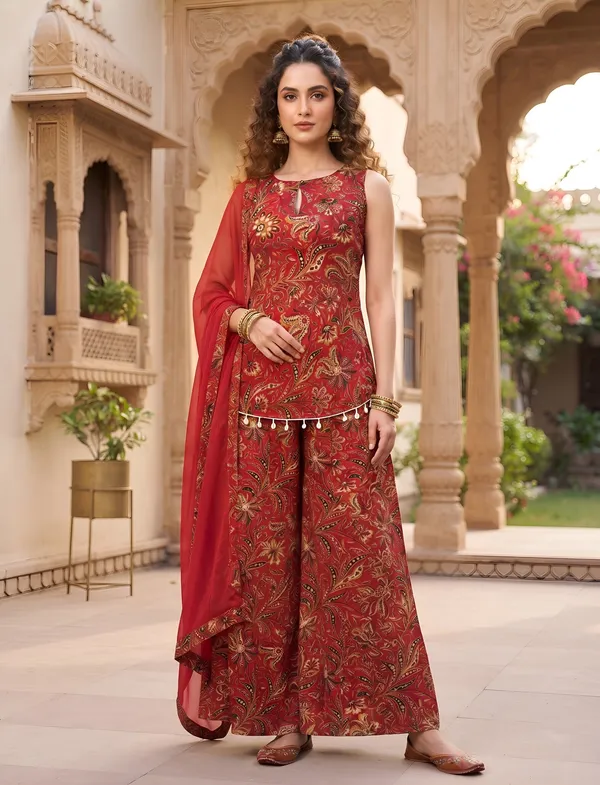 Red_Floral_Printed_Cotton_Kurta_Set