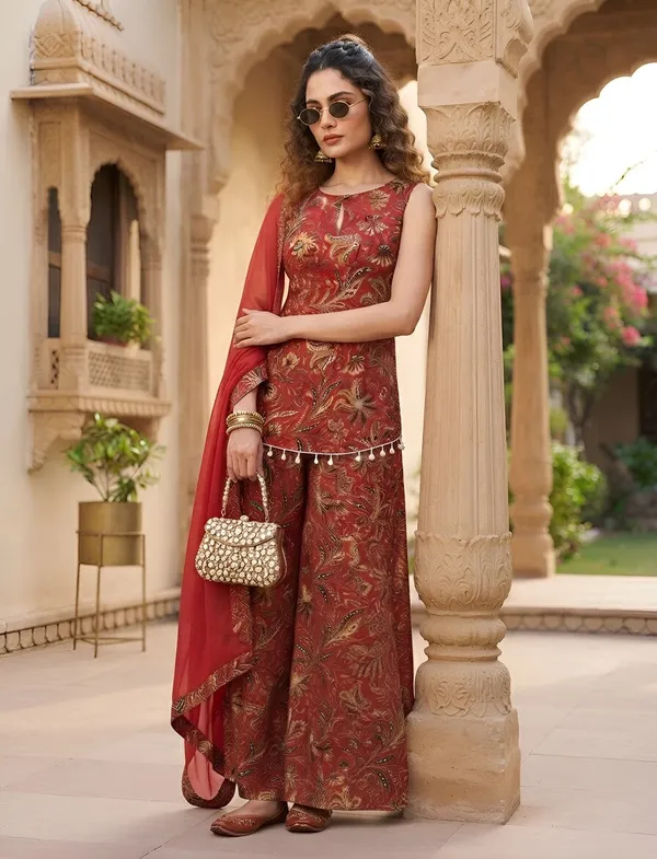 Red_Floral_Printed_Cotton_Kurta_Set