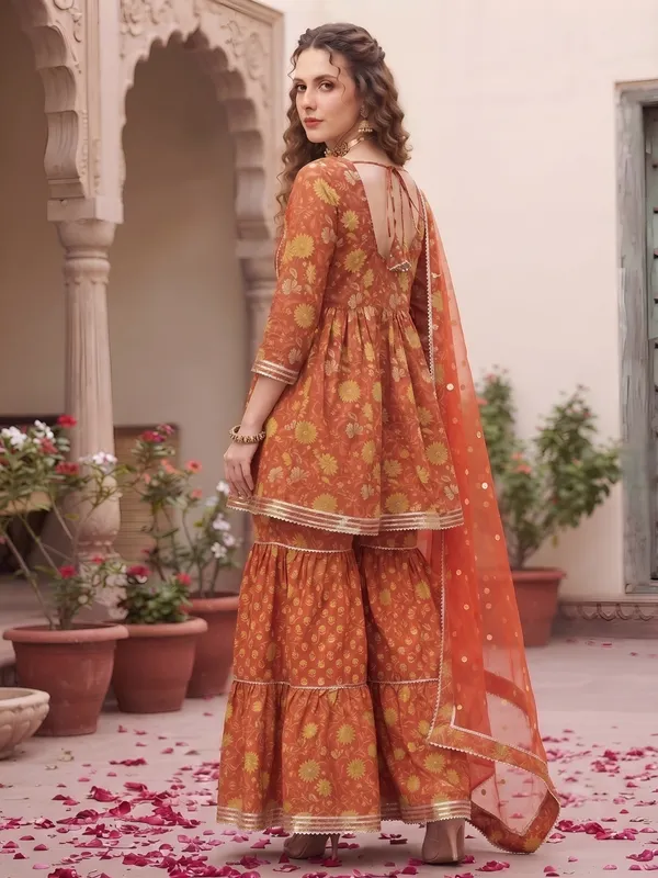 Rust_Floral_Printed_Cotton_Kurta_Set