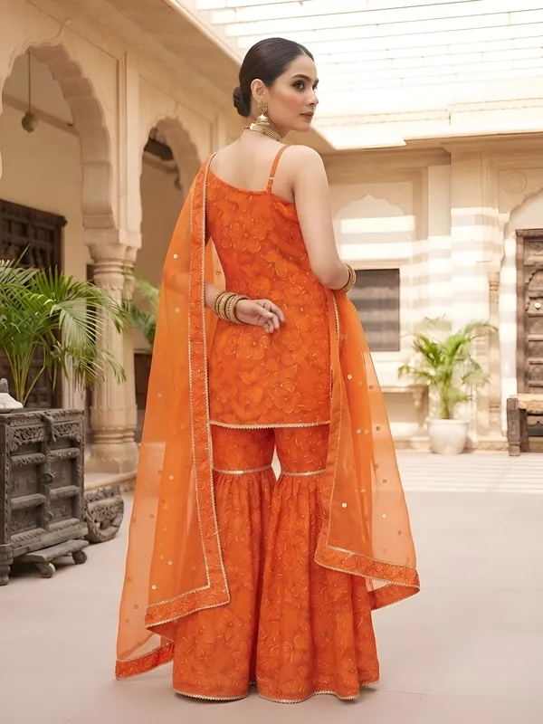 Orange_Floral_Printed_Viscose_Rayon_Kurta_Set
