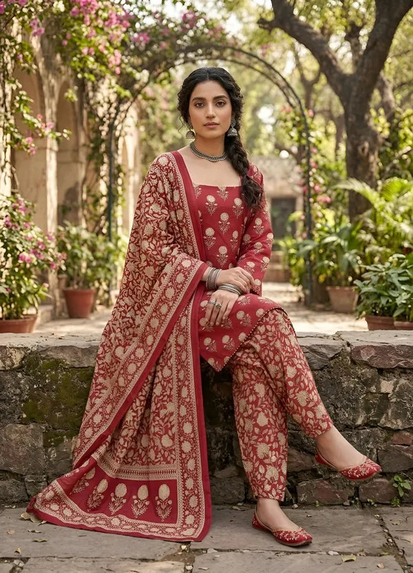 Pink_Floral_Printed_Cotton_Kurta_Set