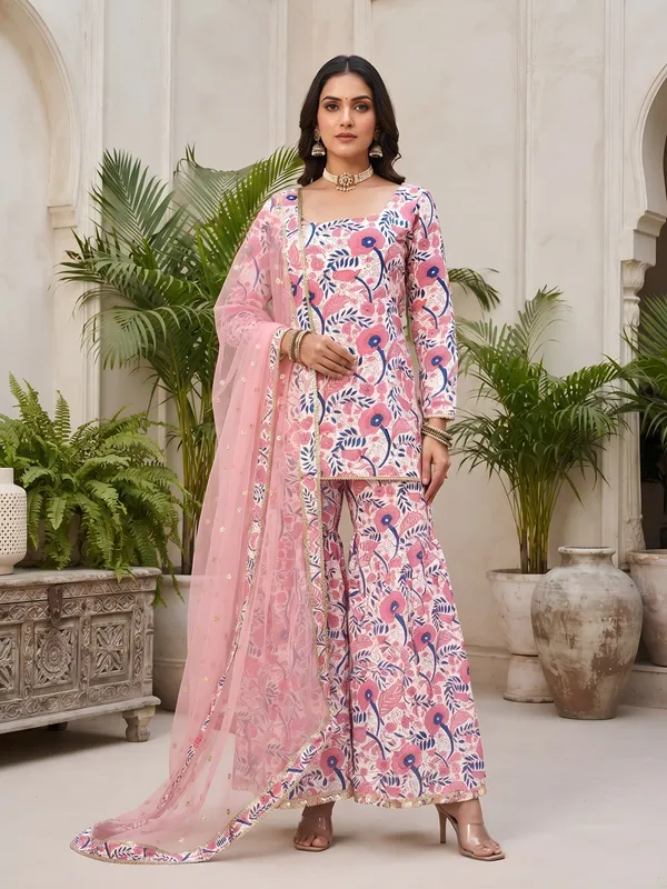 Pink_Floral_Printed_Viscose_Rayon_Kurta_Set