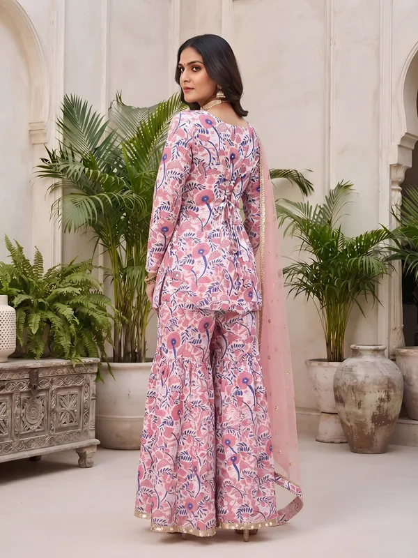 Pink_Floral_Printed_Viscose_Rayon_Kurta_Set