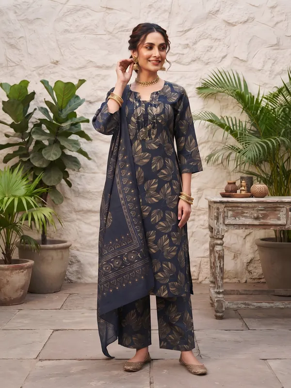 Blue_Floral_Printed_Cotton_Kurta_Set