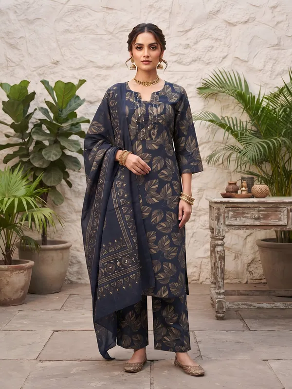 Blue_Floral_Printed_Cotton_Kurta_Set