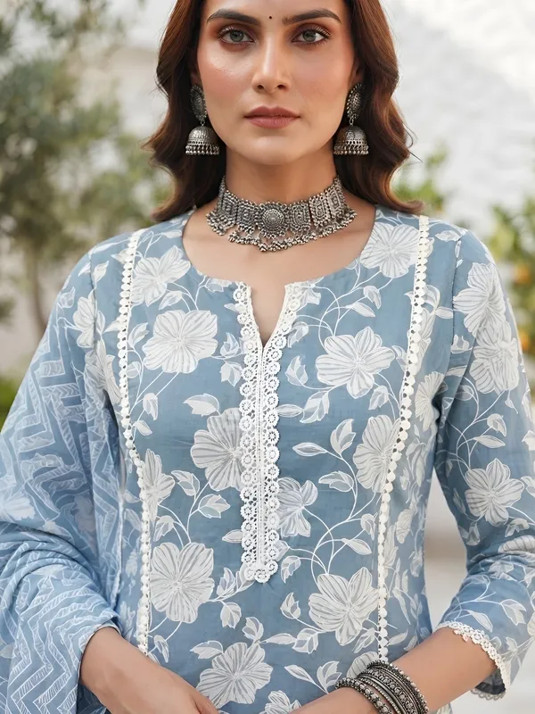 Blue_Floral_Printed_Cotton_Kurta_Set