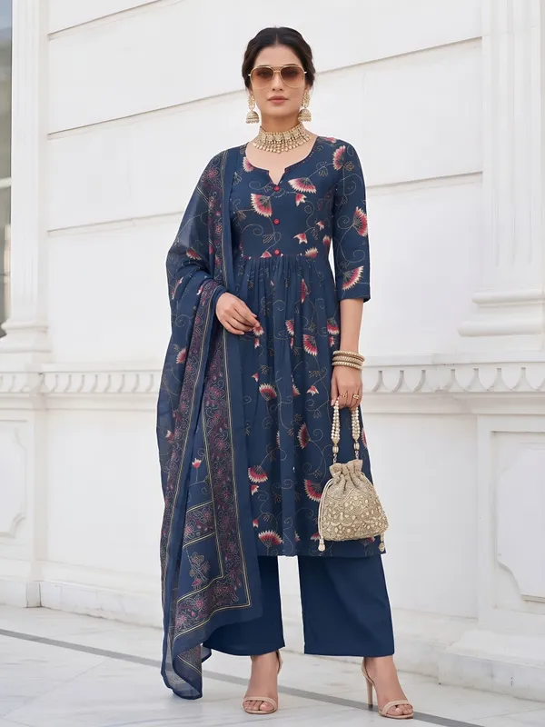 Blue_Floral_Printed_Cotton_Kurta_Set