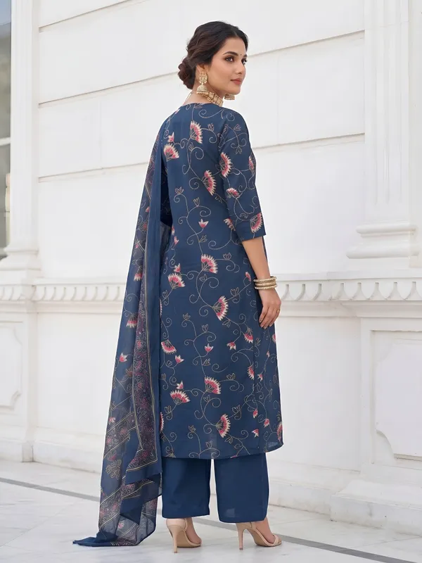 Blue_Floral_Printed_Cotton_Kurta_Set