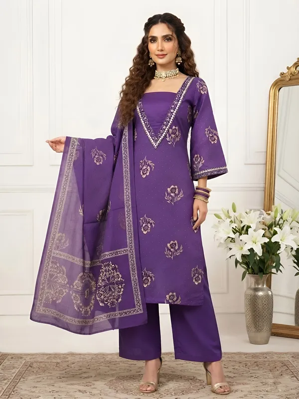 Purple_Floral_Printed_Cotton_Kurta_Set