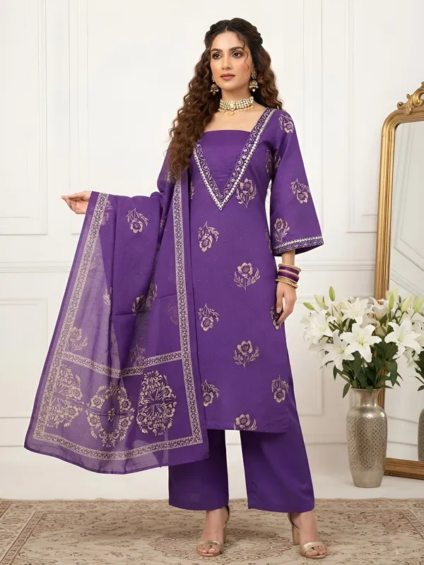 Purple_Floral_Printed_Cotton_Kurta_Set