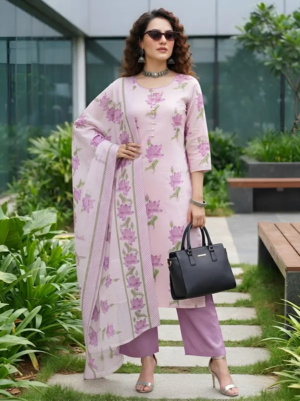 Lavender_Floral_Printed_Cotton_Kurta_Set