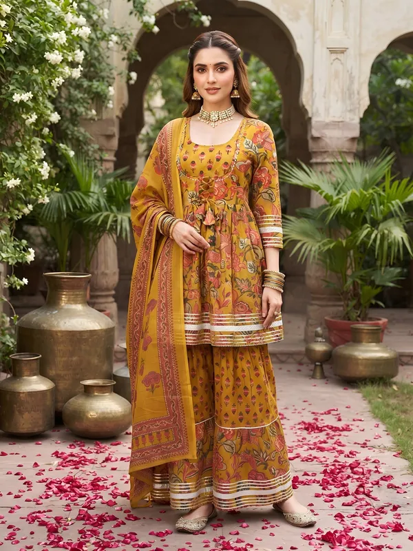 Mustard_Floral_Printed_Cotton_Kurta_Set