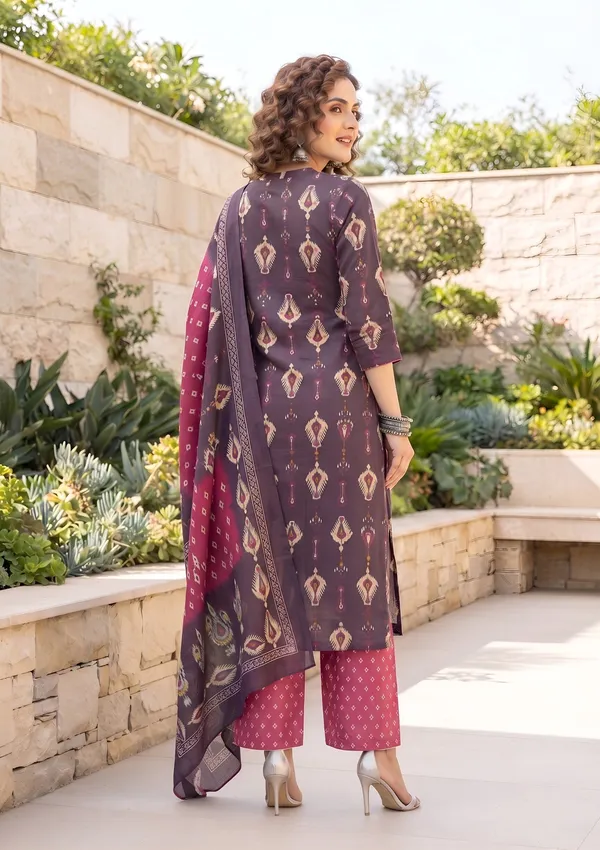 Burgundy_Floral_Printed_Cotton_Kurta_Set