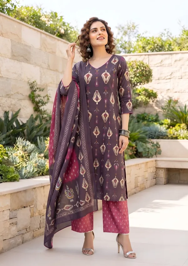 Burgundy_Floral_Printed_Cotton_Kurta_Set