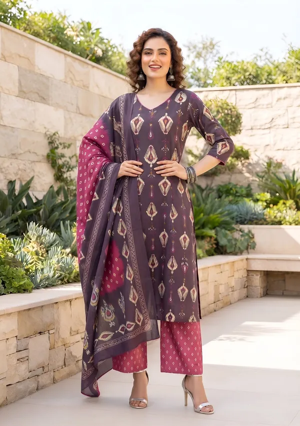 Burgundy_Floral_Printed_Cotton_Kurta_Set