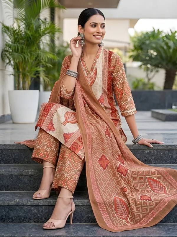 Rust_Floral_Printed_Cotton_Kurta_Set