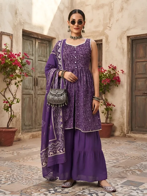 Purple_Floral_Printed_Cotton_Kurta_Set