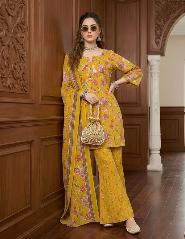 Yellow_Floral_Printed_Cotton_Kurta_Set