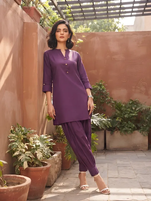 Purple_Plain_Cotton_Kurta_Set