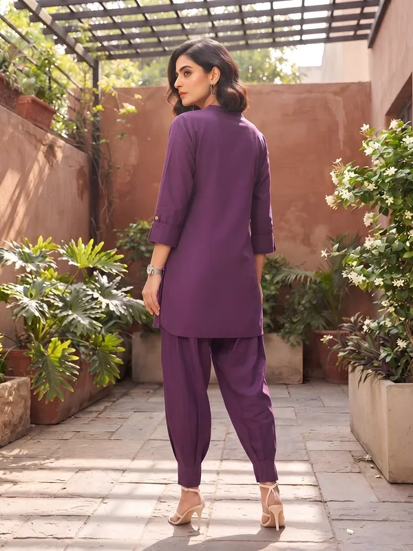 Purple_Plain_Cotton_Kurta_Set