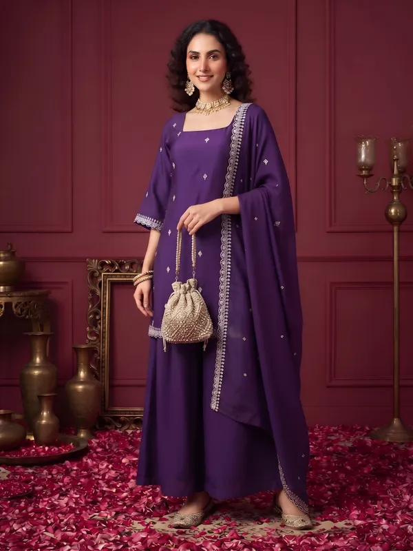 Purple_Hand_Embroidered_Silk_Blend_Kurta_Set