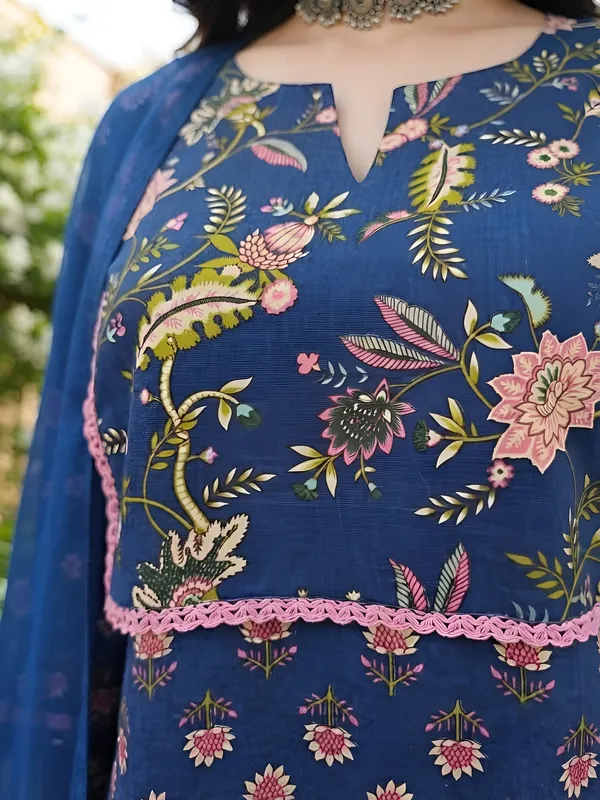 Blue_Floral_Printed_Cotton_Kurta_Set