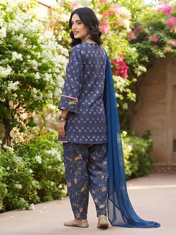 Blue_Floral_Printed_Cotton_Kurta_Set