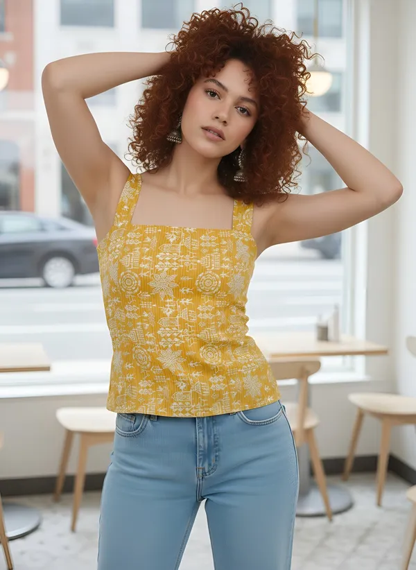 Yellow_Pure_Cotton_Printed_Top_For_Women